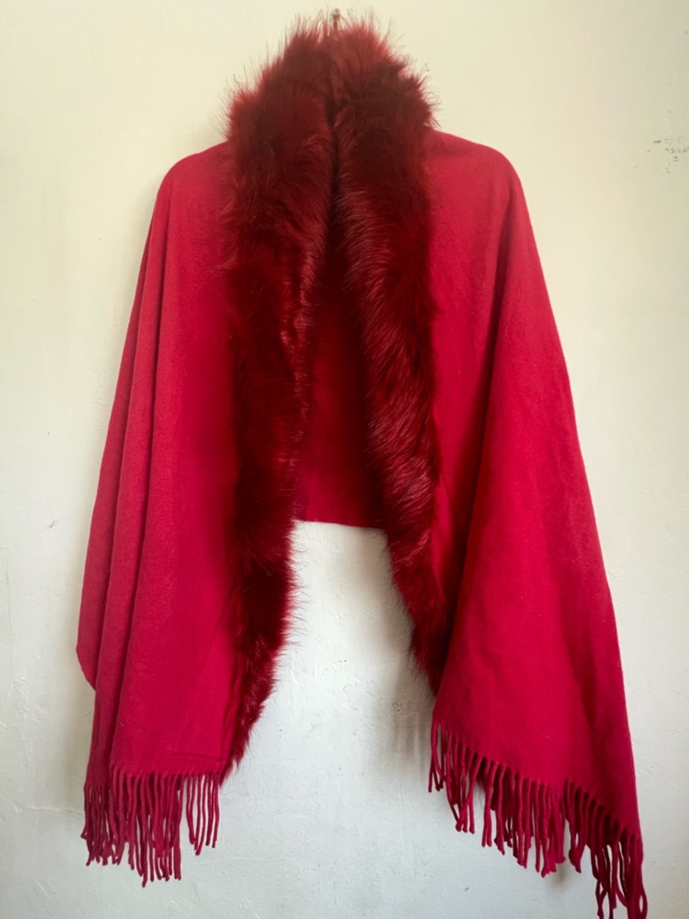 Red Faux Fur Trim Wrap Scarf Wrap